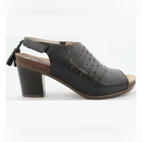 Abeo BIO System BERRIE Perforated Black Leather Peep Toe Slingback Sandals - Picture 1 of 14